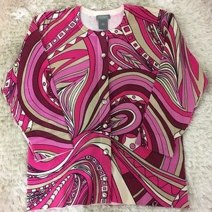 ✨Pink Abstract Patterned Diamond Button Cardigan✨